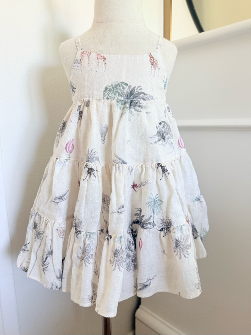 Banana Republic Cream Tiered Sundress with Tropical Animal Print